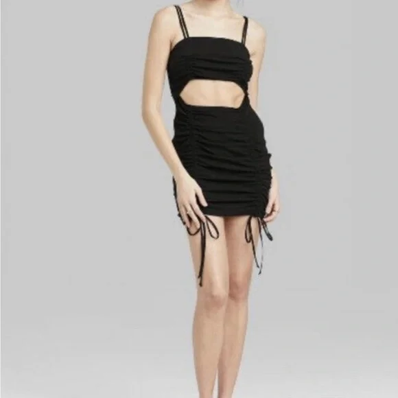 wild fable black ruched dress Women's Sleeveless Ruched Satin Bodycon Dress